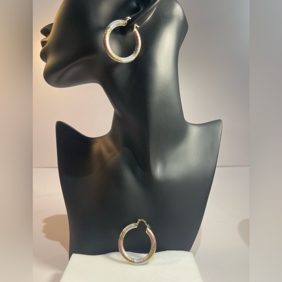 NWOT Tri-Color Hoop Earrings (Rose/Yellow/White Gold Tone) - Picture 3 of 4